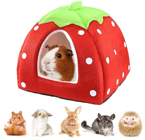 FveVqe Guinea Pig Bed Secure & Warm Nest, Cute Small Animal Winter Bed, Non Slip Strawberry Guinea Pig House, Cave Cozy Warm Sleeping Hedgehog House