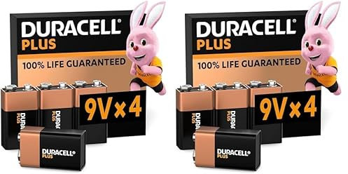 Duracell Plus 9V Blockbatterie, 4 Stück, 9 Volt Batterie ideal für Rauchmelder, Feuermelder (Packung mit 2)