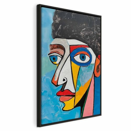 murando - Quadro con Cornice Nera AI Volto Colorato Cubista 80x120 cm 1 Pezzo - Quadri con Cornici per Soggiorno - Stampa su Tela Rilievo Acrilico Telaio in Legno - Pannelli Decorativi h-C-10073-b-a