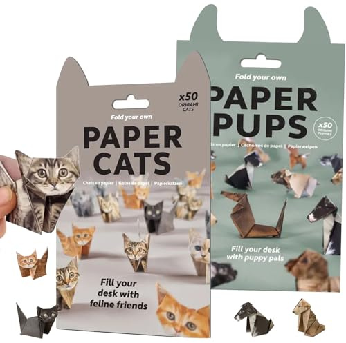 100 Hojas de Papel Origami Set de Manualidades, Diy Paper Cats Craft Kit, Diy Paper Perro Craft Kit, Kit Creativo de Manualidades de Animales de Origami para Niños y Adultos(2Piezas)