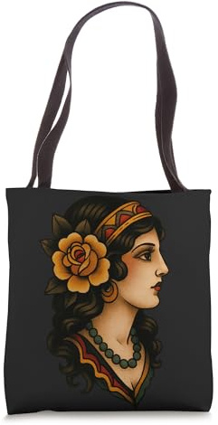 Vintage American Traditional Woman Tattoo Tote Bag