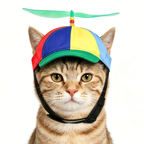 TINAYAUE Chapeau Chat Visière à Hélice - Bonnet de Soleil Réglable & Respirant avec Trous d'oreille Casquette de Baseball Respirant pour Toute Chat Taille S