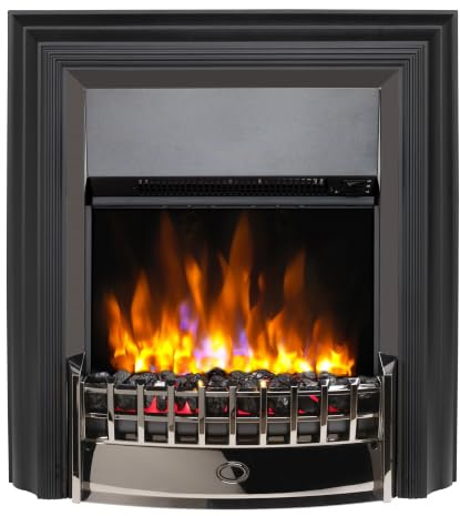 Dimplex Cheriton Deluxe Freestanding Electric Fire, 2kW LED - Black Nickel | Coal fuel bed, 3 brightness settings, 2kW fan heater, remote. Trim & fire surround for living room.