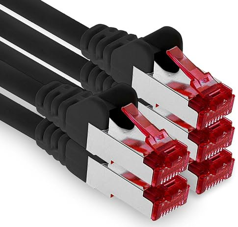 1aTTack.de - 5x 5m CAT6 Patchkabel S/FTP PIMF Schirmung CAT.6 RJ45 Netzwerkkabel Ethernetkabel DSL LAN Router Switch Modem Patchfeld - schwarz - 5 Stück