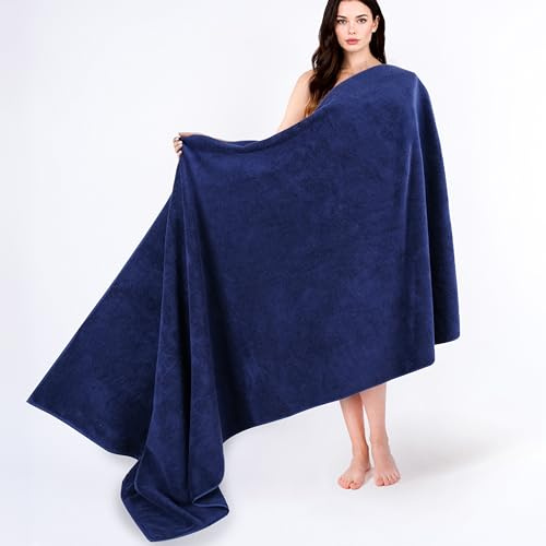 Cotton Paradise 100% bomull, 102 x 203 cm överdimensionerat badlakan, extra stora turkiska handdukar för badrum, marinblå badlakan