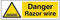 V Safety 63026AX-R2 Danger Razor Wire Sign - Landscape - 300mm x 100mm - 2mm Rigid Plastic