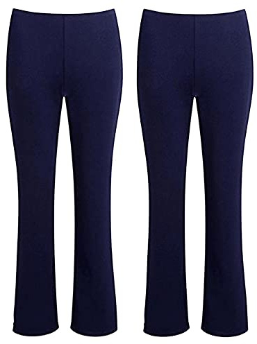 Style Spot (Navy/Pack of 2, UK 14/27 Short Inside Leg Women's Elasticated Pull ON Pants Bootleg Trousers Ladies Nurse Carer Plus Size Bottoms