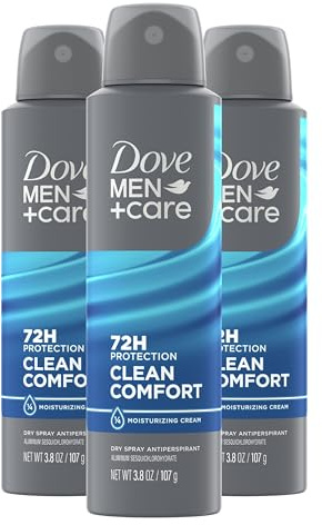 Dove Men+Care Antiperspirant Deodorant Dry Spray Clean Comfort For Men 72-hour Sweat and Odor Protection with Triple Defense Technology, 3.8 Ounce (Pack of 3)