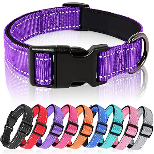 HEELE Collier Chien, Collier Réfléchissant pour Chien, Collier en Néoprène Doux, Rembourré et Respirant en Nylon, Ajustable pour Les Chiots Petits Moyens et Grands Chiens, Violet, S