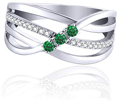 JO WISDOM Damen ring breit silber 925 mit 3A Zirkonia Mai Geburtsstein Smaragd Farbe swarovski Verlobungsring,Schmuck für Frauen