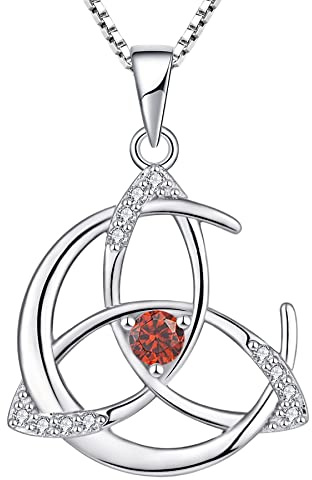 YL Collier Celtiques Argent 925 avec Pierre de Naissance Janvier Grenat Lune et Noeud Celtique Pendentif pour Femme, Longueur de la Chaîne 45 + 3 cm