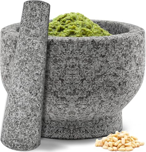 PriorityChef Mortar and Pestle Set, Heavy Duty Natural Granite, Make Fresh Guacamole at Home, Solid Stone Grinder Bowl, Herb Crusher, Spice Grinder, 1.5 Cup Size, Unpolished Grey