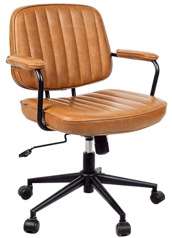 Artswish Mid Century Schreibtischstuhl Leder Bürostuhl Braun Büro Schreibtischstuhl Home Office Stuhl mit Rollen und Armlehnen