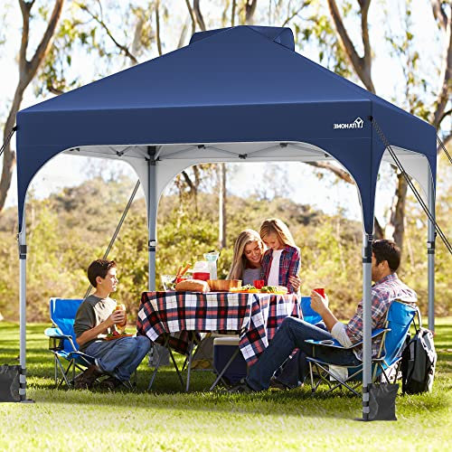 YITAHOME 3x3 Tonnelle de Jardin Pliante, Imperméable Pop UP Gazebo étanche Barnum Exterieure Chapiteau Résistant aux UV Réglable Hauteur Auvent de Camping Plage Festival Marché Patio, Marine