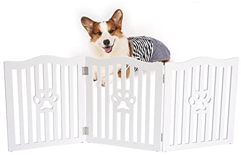 Trimate, Pet Gate, Wooden Free Standing Dog Gate for Small Dogs and Cats. Great Folding Fence for Doorways, Halls, Stairs. White