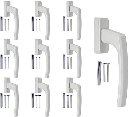 Stahlia Fenstergriffe Aluminium (10 Stück) Weiß ergonomisch Balkontürgriff Fensterbeschläge Terassentürgriff Griff für Fenster Fensterolive