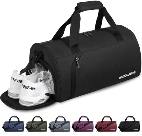 BECOJADDE Sporttaschen für Damen und Herren, 25L Reisetasche Duffel Bag Übernachtungstasche mit Schuhfach & Nassfach, wasserdichte Handgepäcktasche für Sport, Fitnessstudio, Schwimmen, Schwarz