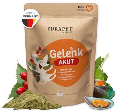 CURAPET Gelenkpulver für Hunde Grünlippmuschel, MSM, Kollagen, Glucosamin + 8 weitere funktionale Zutaten, Alternative zu Gelenktabletten, 200 g Doypack (max. 80 Portionen)
