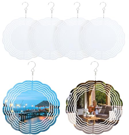 PATIKIL 8 Inch Sublimation Wind Spinners, 6 Pcs Sublimation Wind Spinners Blanks 3D Circle Double Sided with Hanger DIY Arts Crafts Ornaments for Patio Garden Yard Porch, White