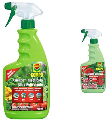 COMPO Axiendo Insecticida ultrapolivalente, Para plantas de interior y exterior, Efecto duradero, Envase pulverizador, 750 ml & Insecticida Geranios, Específico para Mariposa de Geranio, 750 ml