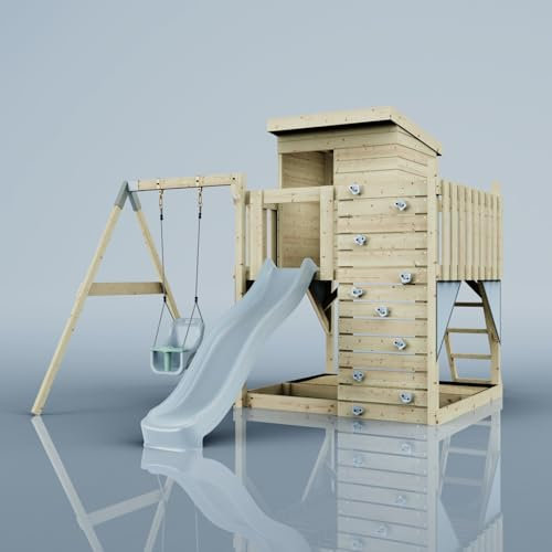 PolarPlay Spielturm Alma aus Holz in Blau Babyschaukel
