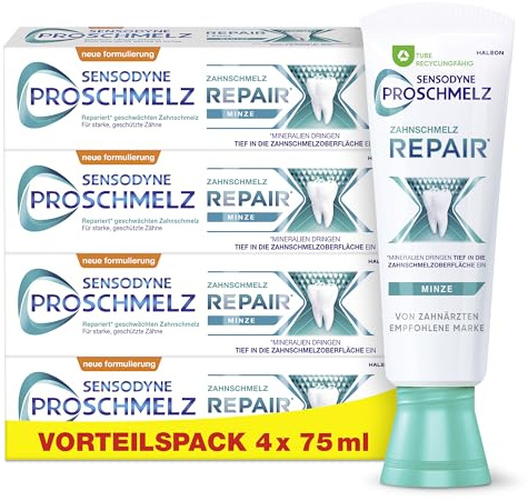 Zahnpasta - Sensodyne ProSchmelz Repair, tägliche Zahncreme mit Fluorid, repariert nachweislich durch Säuren geschwächten Zahnschmelz, 4x75ml