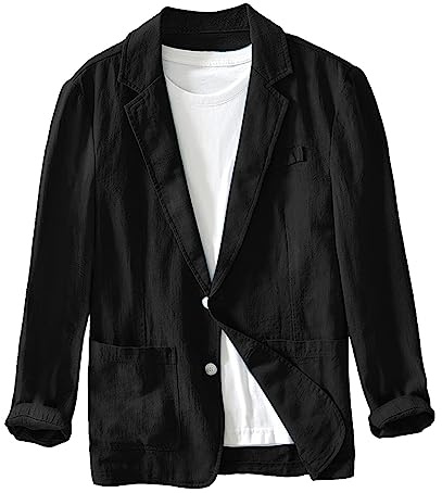 NaLatia Giacca in lino, da uomo, estiva, leggera, blazer, per il tempo libero, con due bottoni, leggera, sportiva, per il tempo libero, giacca da uomo