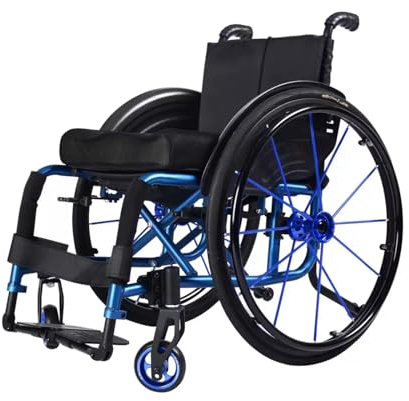 Sports Wheelchair, Portable Folding Wheelchair for Adults, Aluminum Alloy Shock-Absorbing Wheelchair, Prevent Rear Tilt, with Safety Belt(Size:15.7 Seat Width,Color:Blue)