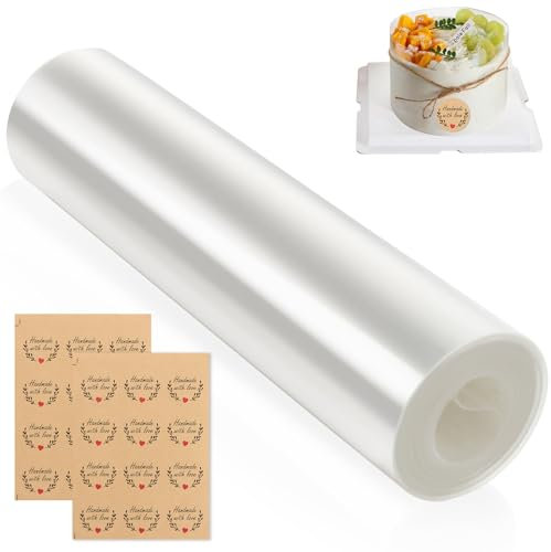 ASelected Cake Border Foil 20 CM x 10 M Acetate Cake Strips Transparent Acetate Roll with Stickers Reusable for Cake Decoration Chocolate Mousse Cake Dessert Rings
