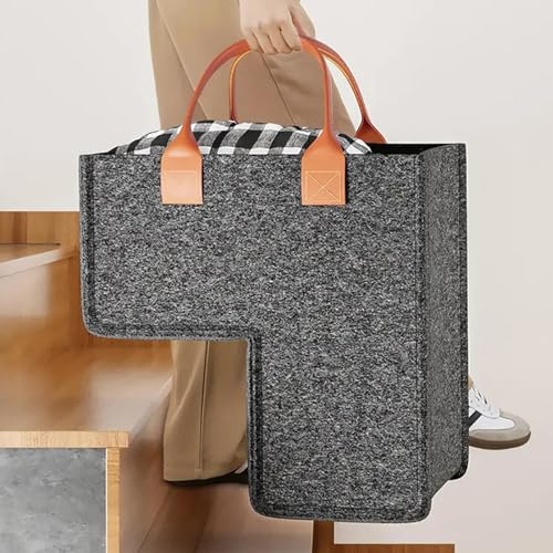 L-shape Stair Basket Organiser - 25x42x42 Cm L-Shape Staircase Step Baskets, Stair Tidy Basket With Leather Handles, Step Basket Storage Basket Foldable, Stair Tidy Basket Storage