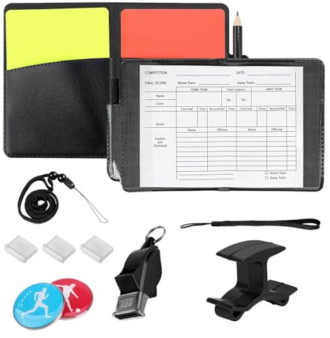 Xmart Schiedsrichter Set Fußballschiedsrichterset Schiedsrichter Karten Kommt mit Schiedsrichter Pfeife Pfeifenband Pfeifenclip Punkteblattx10 Geeignet für Fußball und Volleyballspiele