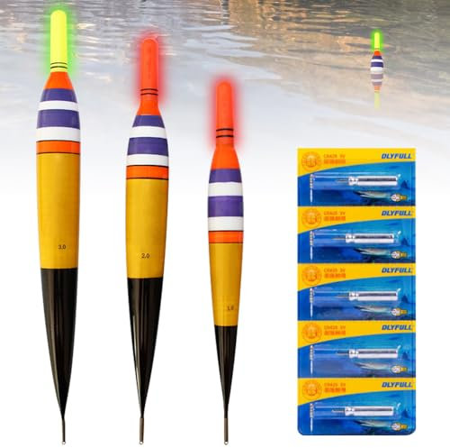 Mineup 3 Stück Led Posen Angeln, Led Angelposen Mit Gravity Sensing und Metall Basis, Schwimmer Angeln, 5PCS Angel Schwimmer Batterie Set, Schwimmer Karpfenposen, für See Fluss Bach und Teich