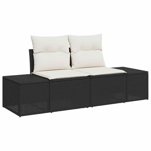 vidaXL Trädgårdsoffa med kudde Svart 184 x 62 x 69 cm konstrotting