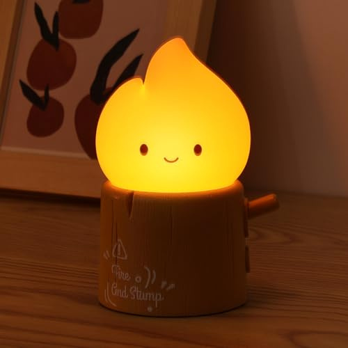 HOTUT Bonita lámpara de queroseno para niños, Recargable Lindo Luz de Noche con modo cálido y modo vela, 2 Modos, luz de llama de silicona ámbar Kawaii, Regulable, Regalo para Niñas y Niños