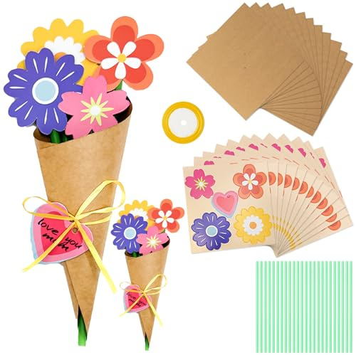pclapora Kit de 12 Bouquets de Fleurs à Faire Soi-même, Kit de Bouquet DIY, Bricolage Artisanat en Papier de Fleurs, pour Cadeaux D'anniversaire, Noël, Halloween, Fête des Mères, Fête Des Enseignants