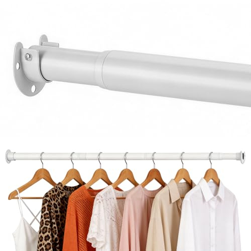 Hahorpa Tringle Penderie Extensible, 77–177 cm Barre Penderie Lourd, Barre Téléscopique Diamètre 32 mm Capacité de Charge 30 kg pour Placards Garde-Robes Buanderies Salle de Bain Camping-Car, Blanc