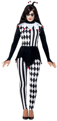Smiffys Narrenkostüm für Frauen, Schwarz, mit Oberteil, Leggings & Kopfbedeckung