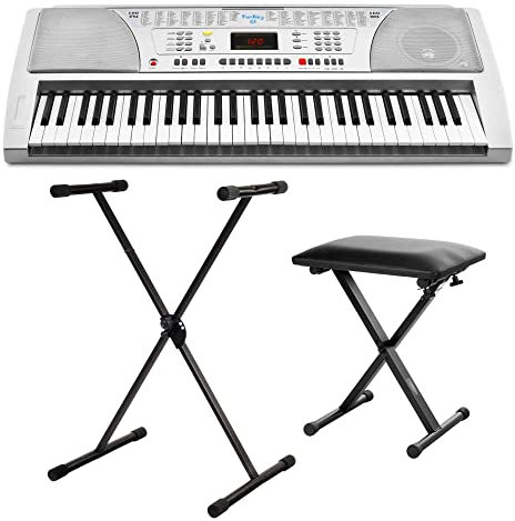 Funkey 61 Keyboard inkl. höhenverstellbarem Ständer und Sitzbank (61 Tasten, 100 Klangfarben, 100 Rhythmen, 8 Demo Songs, Netzteil, Notenständer)