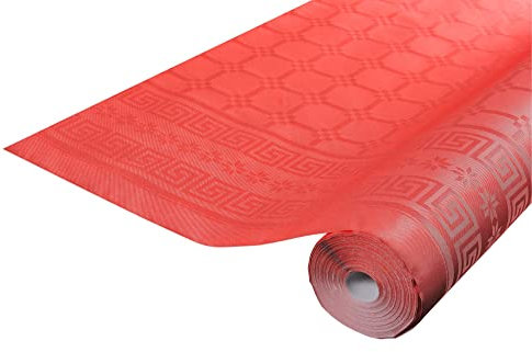 Damask paper disposable tablecloth in roll 25 M long X 1.18 M wide - Damask paper with a chic and classic universal pattern - red (bright)