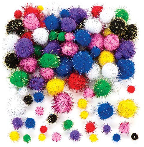 Baker Ross ET306 Ross glitterpom poms i olika färger för pyssel av figurer, dekorationer och pysselarbete för barn, pysselmaterial för skolväskor (100 stycken)