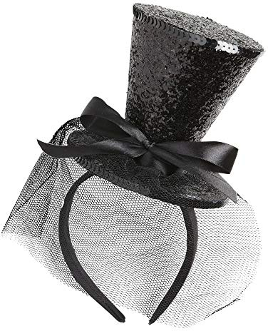 W WIDMANN MILANO Party Fashion - Serre-tête Mini cylindre pailleté, avec nœud et voile, Chapeau, Accessoire, Carnaval