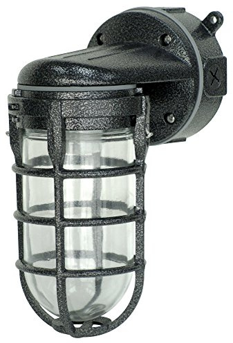 Woods L1707SVBLK Wall Mount Light in Hammered Black Finish Sturdy Die Cast Aluminum Cage; 100 Watt Incandescent; Industrial Design; Suitable for Indoor and Outdoor Use