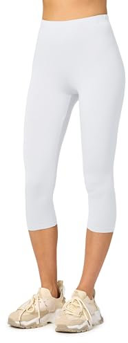 Merry Style Damen Leggings 3/4 Capri Leggings aus Viskose MS10-144 (Weiß, XS)