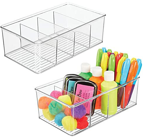 mDesign 2er-Set Organizer – Aufbewahrungsbox mit je 4 Fächern für Malutensilien, Kleber, Garn, Wolle, Scheren, Pinsel etc. – ideale Nähbox – durchsichtig