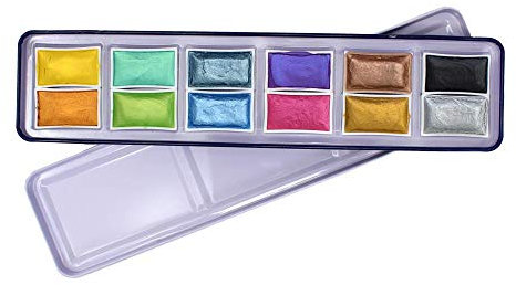 Artway Watercolour Set - Shimmer - 12 Full Pans , Black