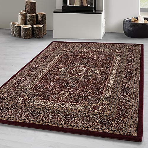 Carpetsale24 Alfombras de Pelo Corto, Color Rojo, diseño Oriental, 12909, Alfombra Rectangular, Alfombra Sala de Estar-Dormitorio, 200 x 290 cm