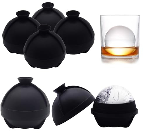 Helpcook Sphere Ice Molds - 6 Pack - Silicone Ice Ball Molds with Built-in Funnel - Round Ice Cube Molds - Make 2.5 Inch Big Ice Sphere for Whiskey & Cocktails,Food Grade and BPA Free, Black