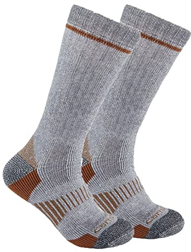 Carhartt Men's Midweight Synthetic-Wool Blend Boot Sock 2 Pack, Grey, Large