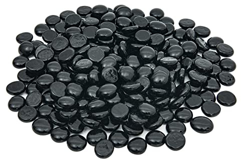 Hisredsun 290pcs Black Glass Pebbles,1.35kg Flat Marble Beads,Vase filler stones Fire Glass pebbles Artificial Crystal Gemstones Decorative glass Stones for Aquarium, Flowerpot, Landscaping