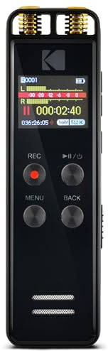 Kodak VRC550 - Enregistreur Vocal Haute Intensité, Mini Dictaphone Avancé Rechargeable avec Commande Vocale, Batterie Lithium, Lecteur MP3 et Dispositif d’Écoute